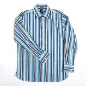 GAP Fitted Premium Casual Shirt Button Front Men Medium Blue Stripes 100% Cotton